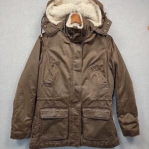 OUTBACK TRADING Woodbury Jacket Womens SM Brown Oilskin Sherpa Lined Parka Coat